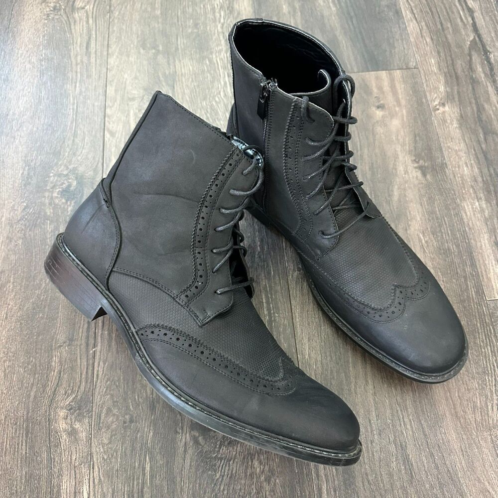 Unlisted by Kenneth Cole Buzzer Ankle Boots Wingtip Brogue Side-Zip Lace Up 10